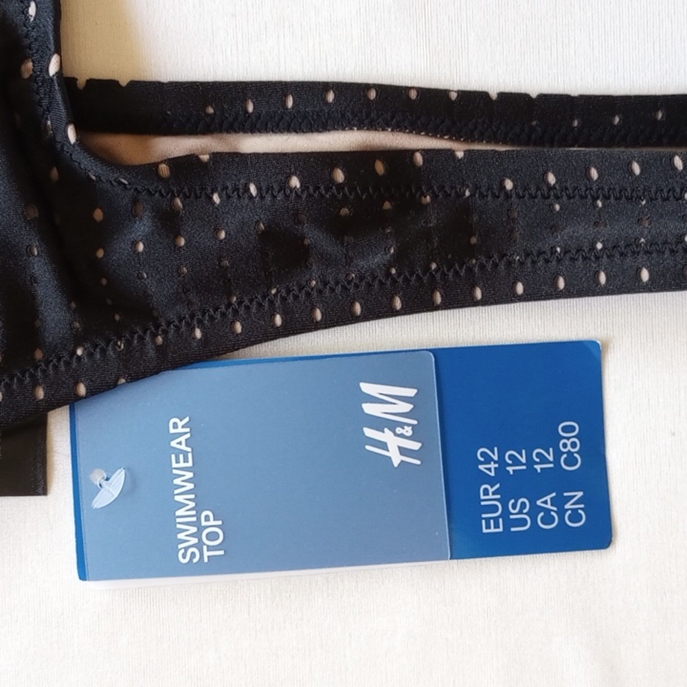 NWT H&M Perforated Mesh Square Neck Bikini Swim Top 12 Black Nude  50off3 - Picture 2 of 5